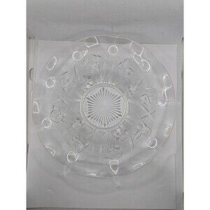 1950s JEANNETTE Iris Iridescent Ruffled 11" Glass Fruit Bowl, Carnival Clear